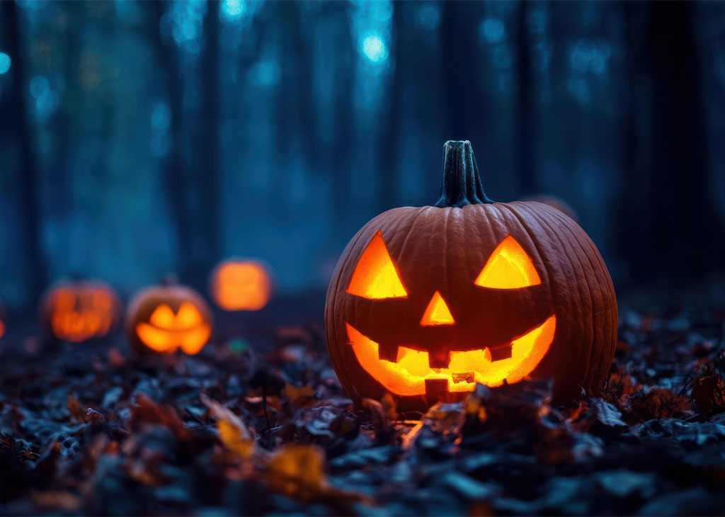 Halloween pumpkin in the forest