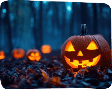 Halloween pumpkins surrounded by a mysterious forest
