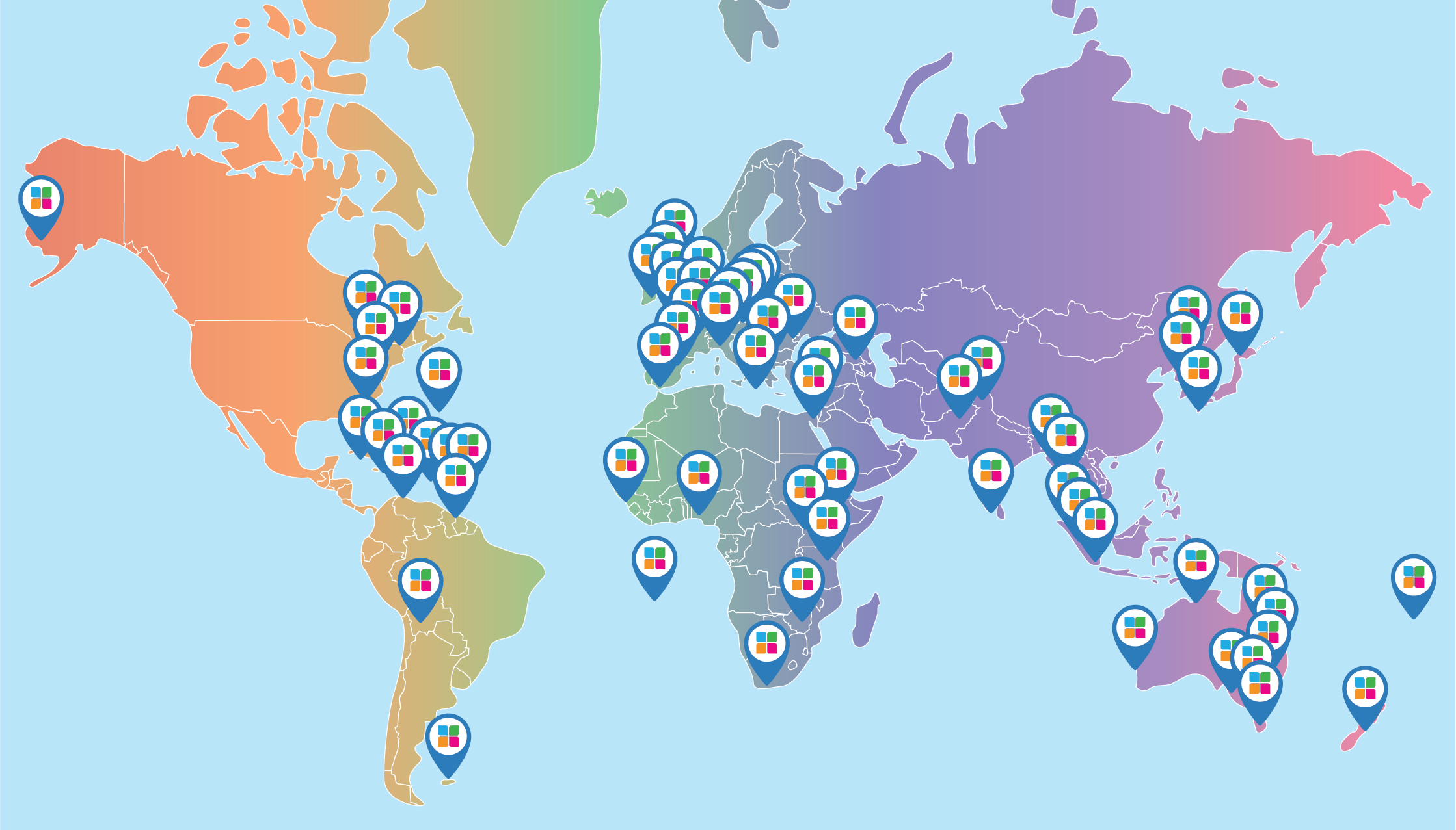 map of National Trust member sites around the world
