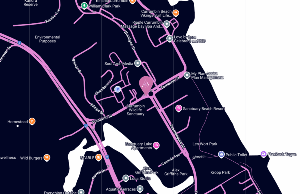 A detailed map displaying various locations within the area, highlighting points of interest and landmarks.