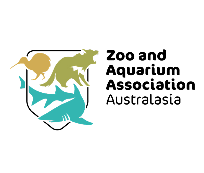 Text and image logo with animal illustrations and the words Zoo and Aquarium Association Australasia
